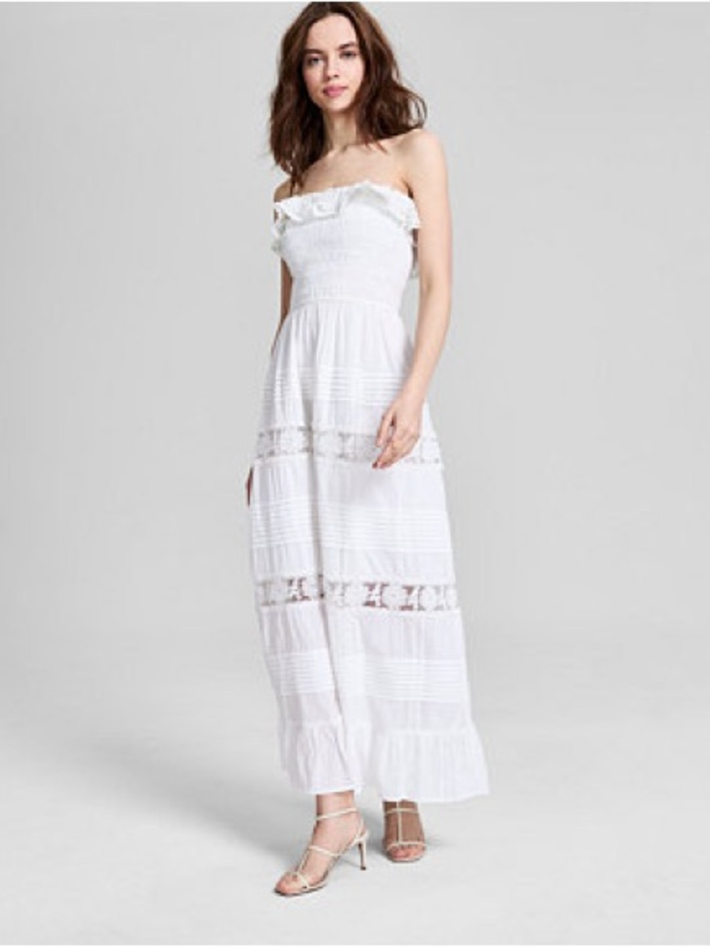 AND NOW THIS Women's Cotton Lace-Detail Fit & Flare Maxi Dress